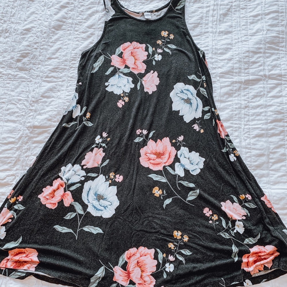 Old Navy Black Floral Swing Dress